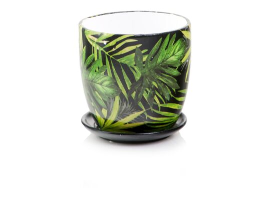 Donica ceramiczna z podstawkiem 17 cm zielony
