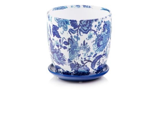 Donica ceramiczna z podstawkiem 15 cm niebieski