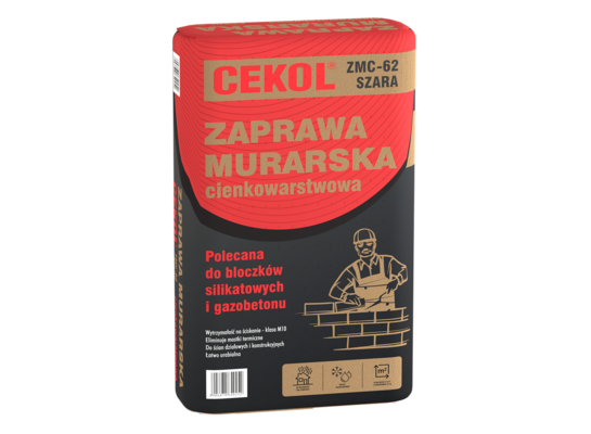 Ciemkowarstwowa zaprawa murarska ZMC-62 szara 25 kg CEKOL