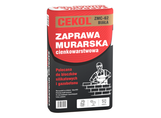 Ciemkowarstwowa zaprawa murarska ZMC-62 biała 25 kg CEKOL