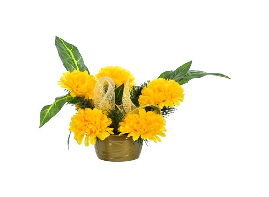 Kompozycja 5 chryzantem w donicy żółty