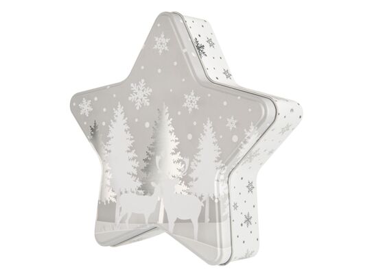 Puszka gwiazdka 23 x 22 x 6 cm srebrne choinki