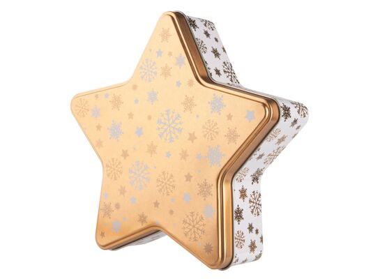Puszka gwiazdka 23 x 22 x 6 cm złote śnieżynki