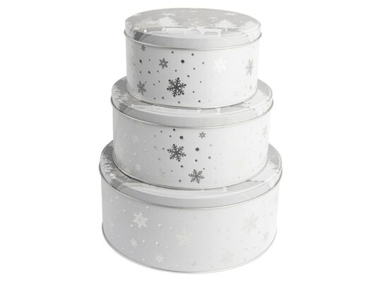 Puszki okrągłe srebrne choinki 3 sztuki