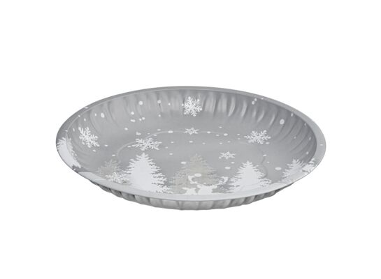 Taca okragła śr. 26  cm srebrne choinki