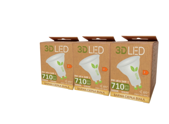 Żarówka 3D LED GU10 8 W barwa ciepła 3 sztuki
