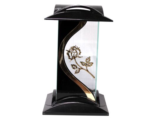 Znicz kwadrat róża 28 cm złoty srebrny