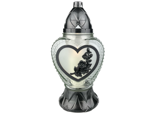 Znicz L-2380 serce kwiat 33,5 cm czarno-złoty