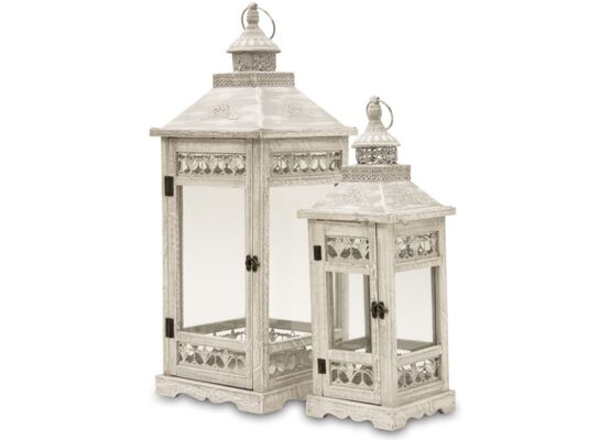 Lampion drewniany 52/69 cm szary 2 sztuki