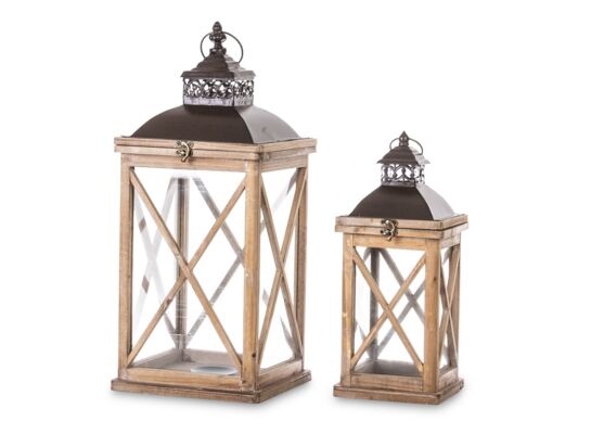 Lampion drewniany 45/62 cm brązowy 2 sztuki