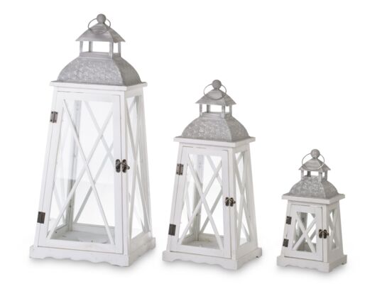 Lampion drewniany 41/61/80 cm biały 3 sztuki