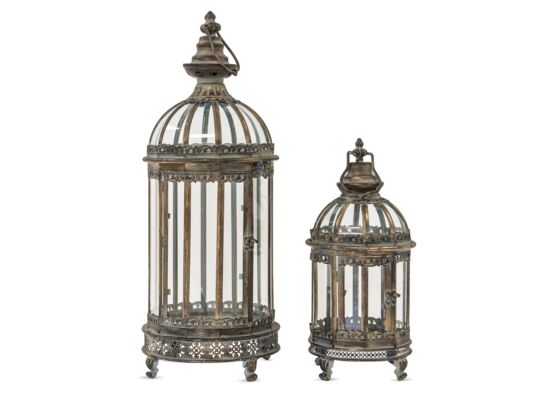 Lampion metalowy 43/65,5 cm ciemno złoty 2 sztuki