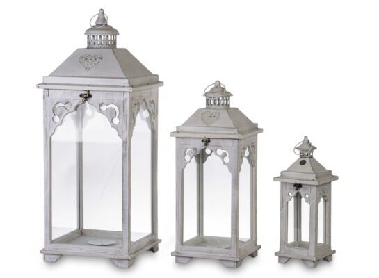 Lampion drewniany 43/62/84 cm szary 3 sztuki