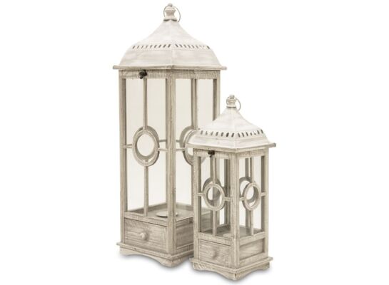 Lampion drewniany 57/88 cm szary 2 sztuki