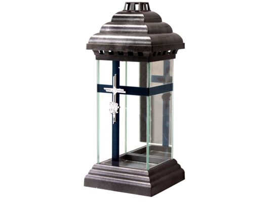 Znicz kapliczka z krzyżem 34 cm srebrny