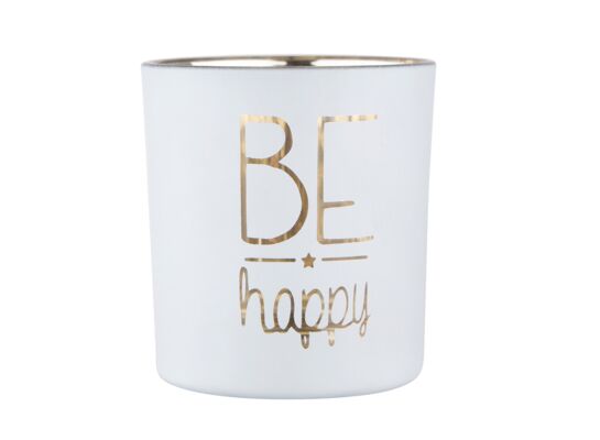 Świecznik szklany Be Happy 7 x 8 cm biało-złoty