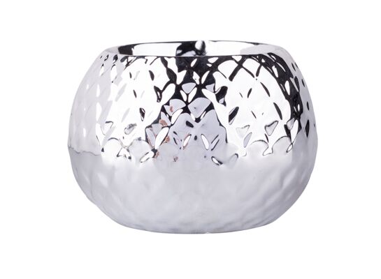 Świecznik porcelanowy relief srebrny 8,5 x 8,5 x 6 cm