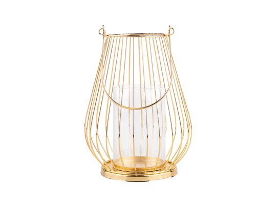 Świecznik metalowy szprosowy 18 x 18 x 23 cm złoty