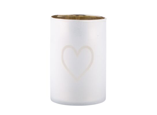 Świecznik szklany serce 8 x 12 cm matowy ze złotym wykończeniem