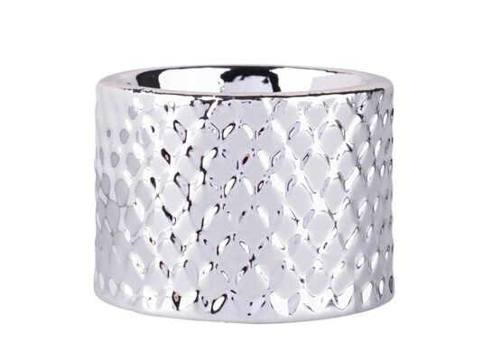 Świecznik porcelanowy relief srebrny 6,5 x 6,5 x 4,5 cm