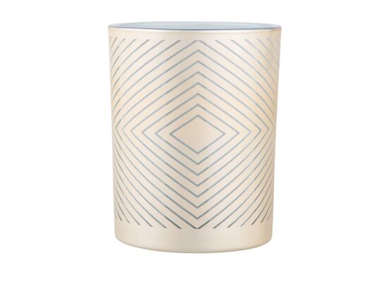 Świecznik szklany geometryczny 10 x 12,5 cm beżowo-biały
