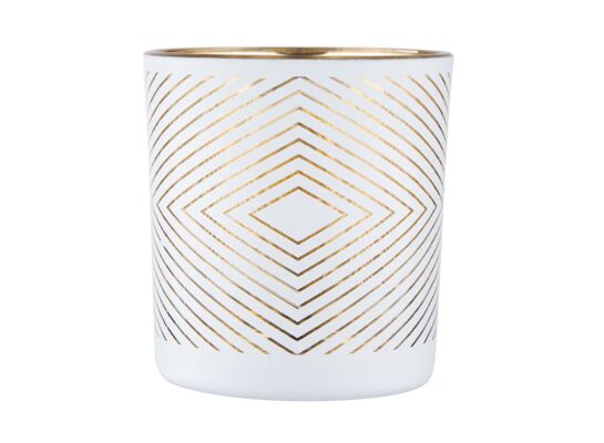 Świecznik szklany geometryczny 7 x 8 cm biało-złoty