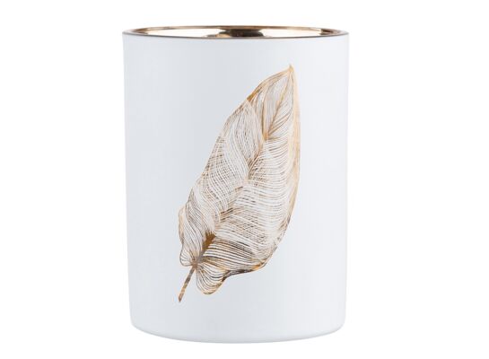 Świecznik szklany liść 10 x 12,5 cm biało-złoty