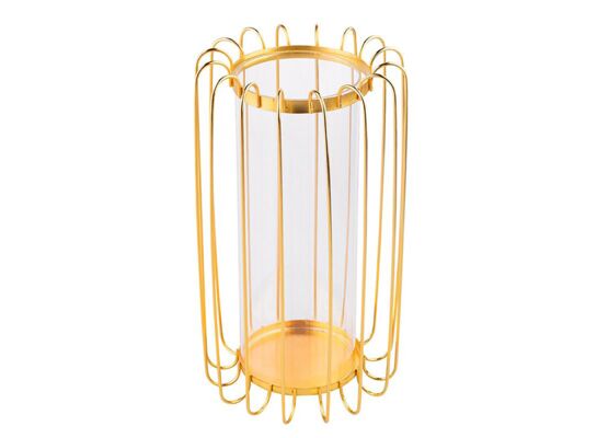 Świecznik metalowy szprosowy ze szklanym wkładem 19 x 19 x 32 cm złoty