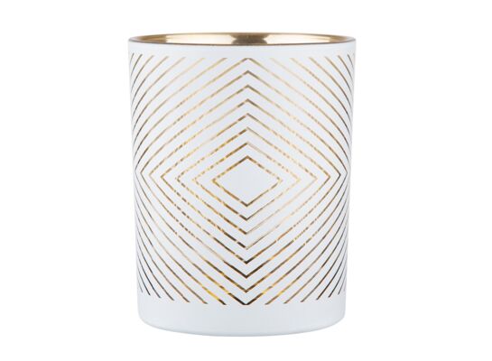 Świecznik szklany geometryczny 10 x 12,5 cm biało-złoty