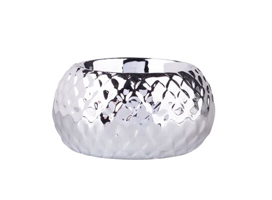 Świecznik porcelanowy relief srebrny 7,5 x 7,5 x 3,5 cm