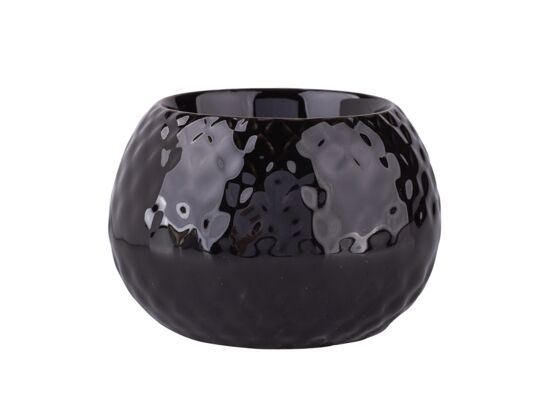 Świecznik porcelanowy relief czarny 8,5 x 8,5 x 6 cm