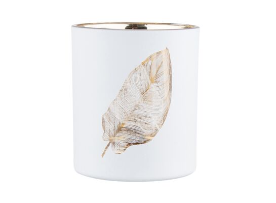 Świecznik szklany liść 7 x 8 cm biało-złoty