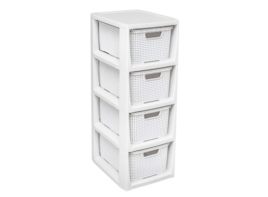 Regał z koszykami rattan BQ-1726 4 x 7 l biały antyczny