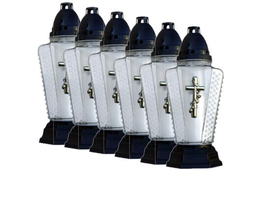 Znicz szklany krzyż 31,5 cm złoty ZESTAW 6 SZT.