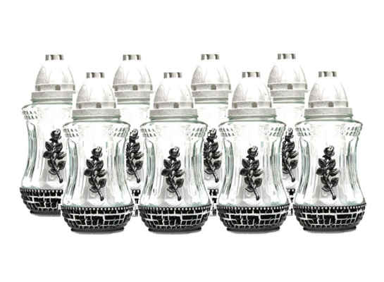 Zestaw 8 x Znicz szklany róża 28 cm biały