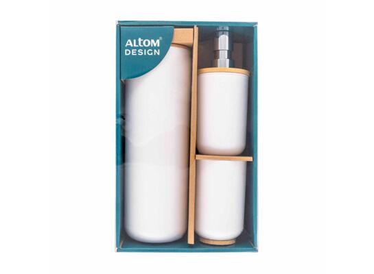 Komplet łazienkowy 3-elementowy biały/bambus