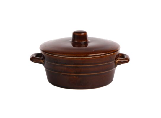 Garnek na smalec 1 l z pokrywą brązowy