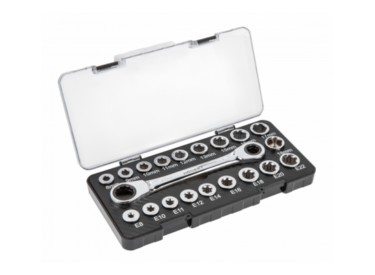 Klucz oczkowy z grzechotką z nasadkami 20 sztuk HOGERT