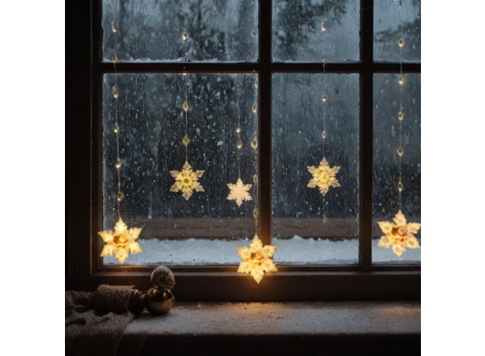 Kurtyna świetlna śnieżynki 78 LED ciepły biały