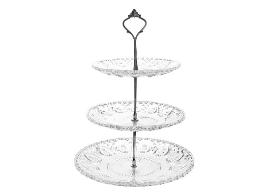 Szklana patera Catalina 3-poziomowa okrągła