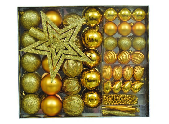 Zestaw 50 dekoracji plastikowych bombki korale gwiazda złote