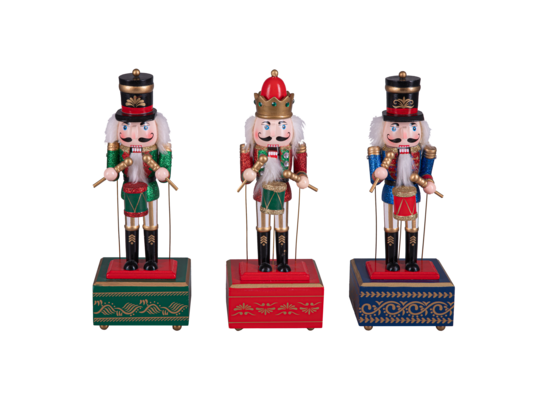 Dziadek do orzechów pozytywka na kwadratowej podstawie 30 cm mix