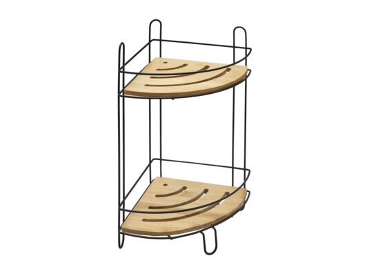 Półka łazienkowa 2-poziomowa Scandic narożna czarny/bambus JOTTA