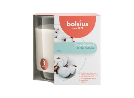 Świeca zapachowa w szkle 9,9 x 9,9 cm świeża bawełna Bolsius