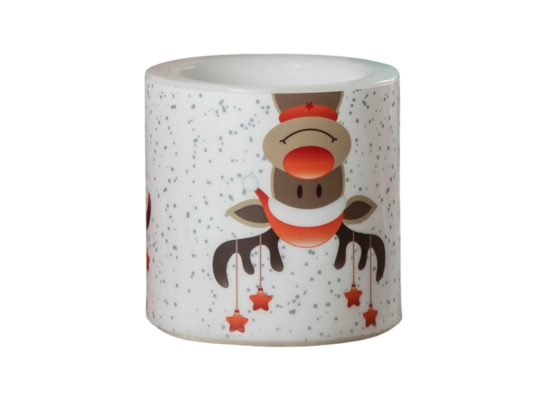 Świeca lampion renifer 8 x 8 cm biały