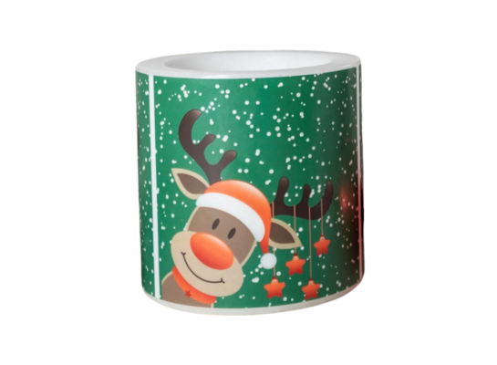 Świeca renifer 8 x 8 cm zielony