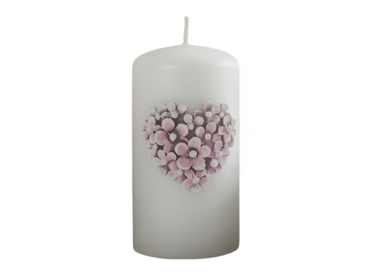 Świeca Flower Heart słupek 8 x 9 cm biała perła