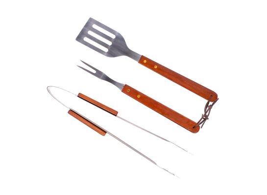 Sztućce do grilla komplet 3-częściowy stal z drewnianymi uchwytami Activa