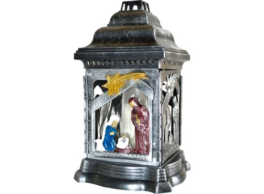 Znicz szklany szopka 25,5 cm srebrny