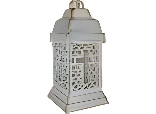 Znicz szklany z krzyżem 32 cm biały pozłacany